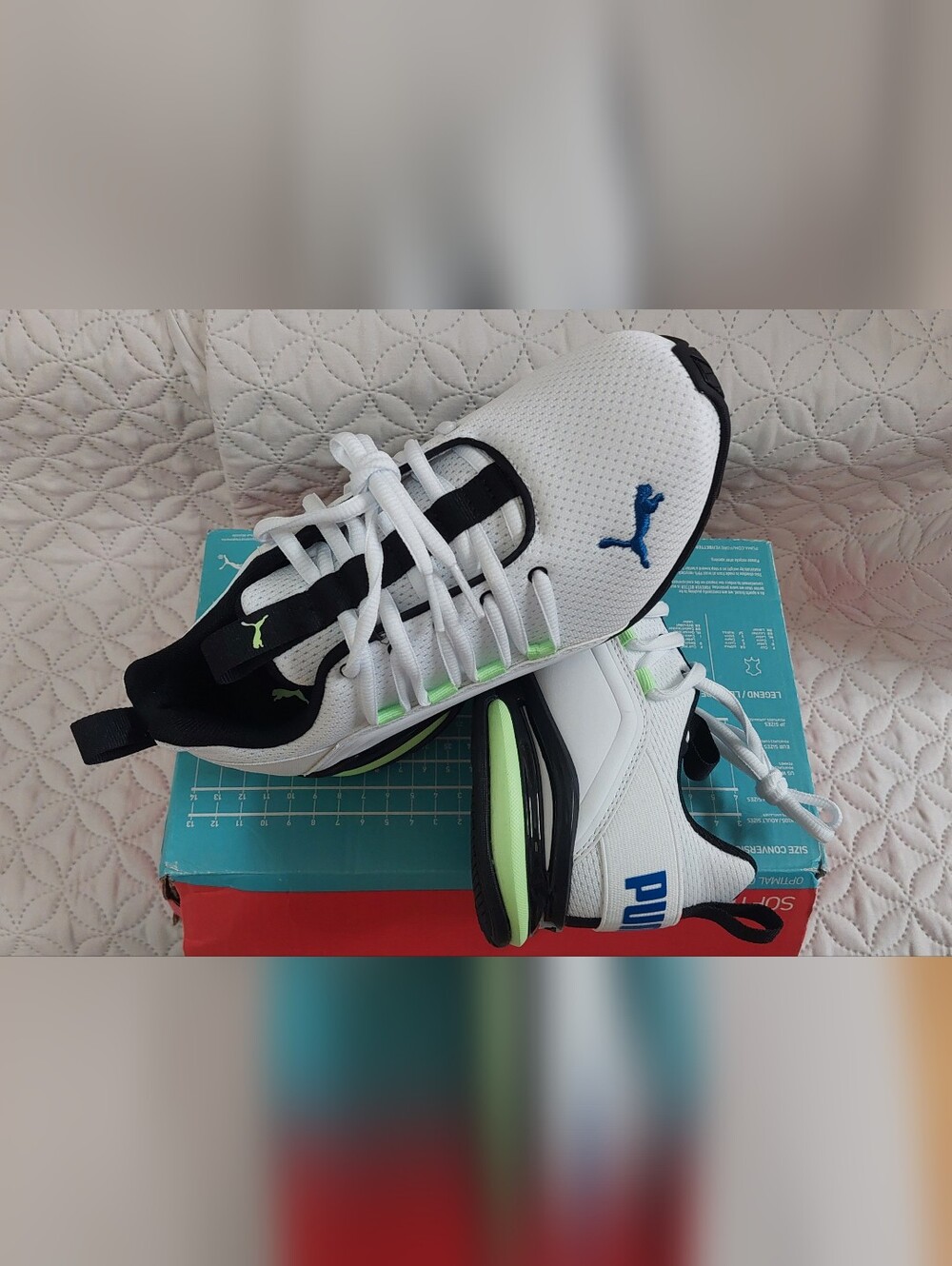 Puma White Athletic Sneakers with Black & Lime Accents - Picture 7 of 9